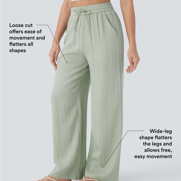 NWT HALARA High Waisted Wide Leg Casual Linen-Feel Pants - XS Petite - Picture 3 of 9